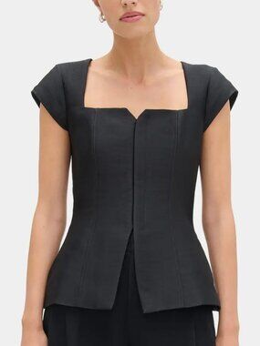 Aligne Mars Black Squar Neck Cap Sleeve Satin Top NWT Size 4